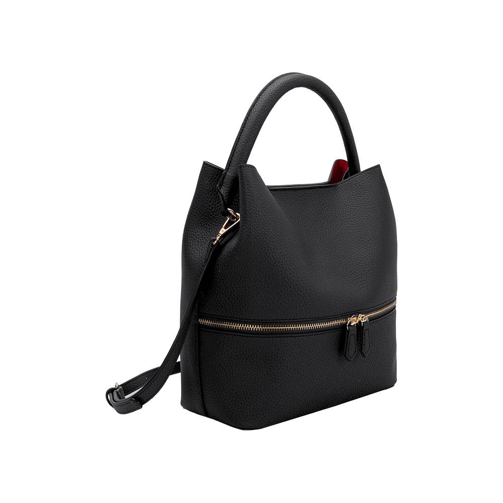 Karianna Black Three-piece Vegan Bag with Red leather lining