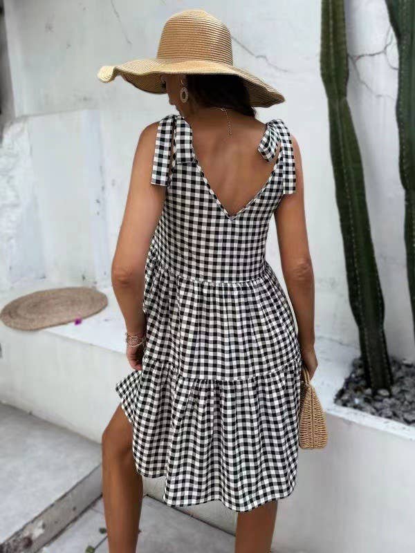 Gingham Ruffle Black and White Dress