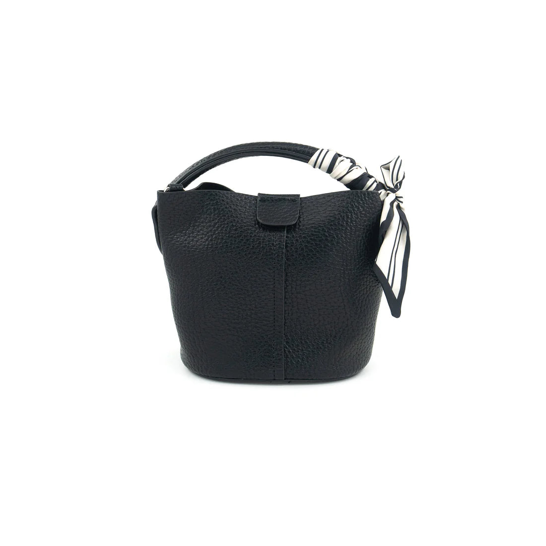 Small Leather Bucket Bag with Scarf on handle