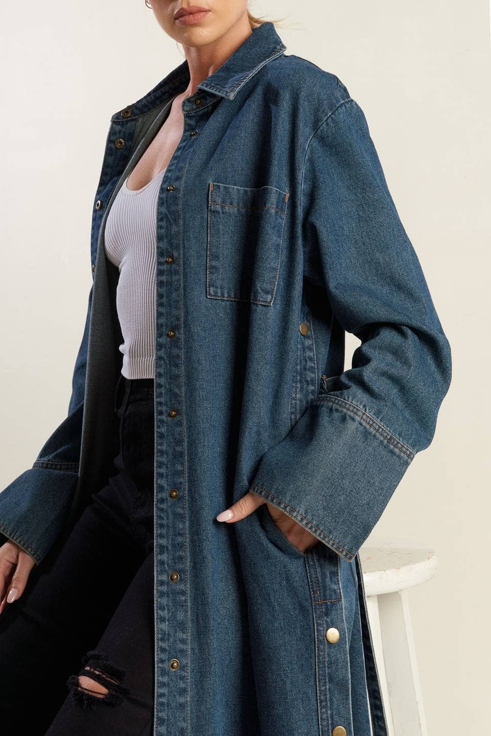 A denim midi coat dress INDIGO