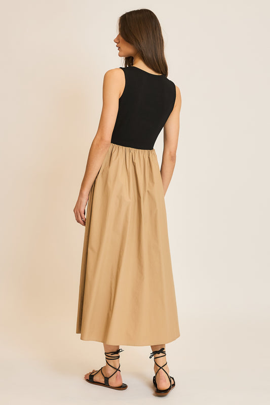 Black and Camel Midi Khaki Dress
