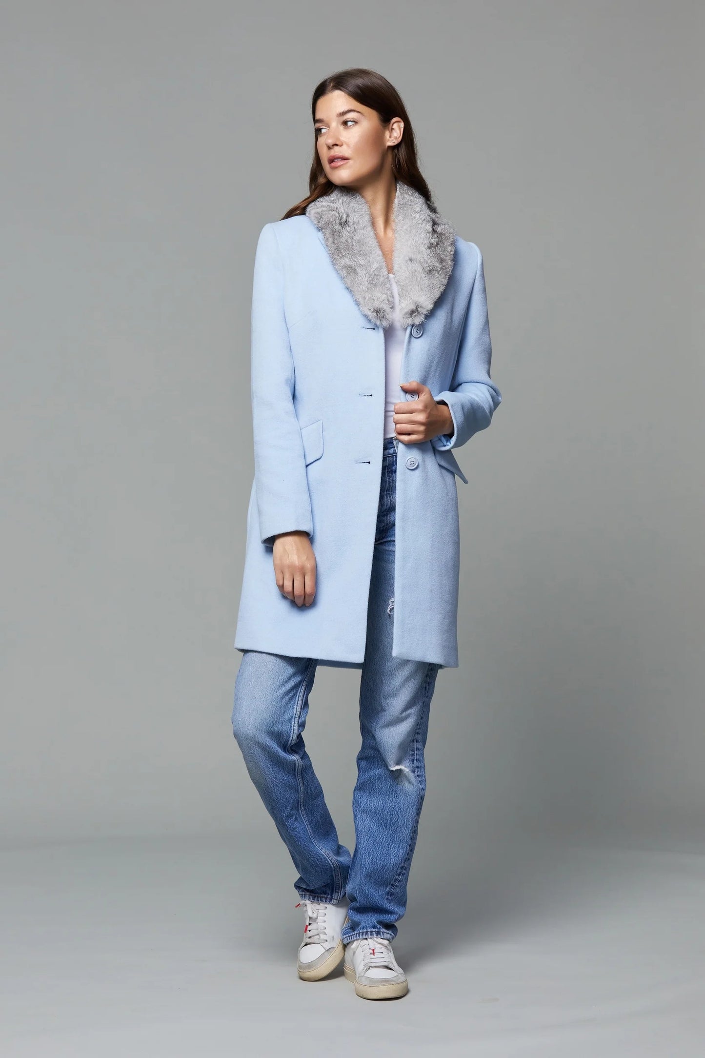 Blue Fur Collar Coat