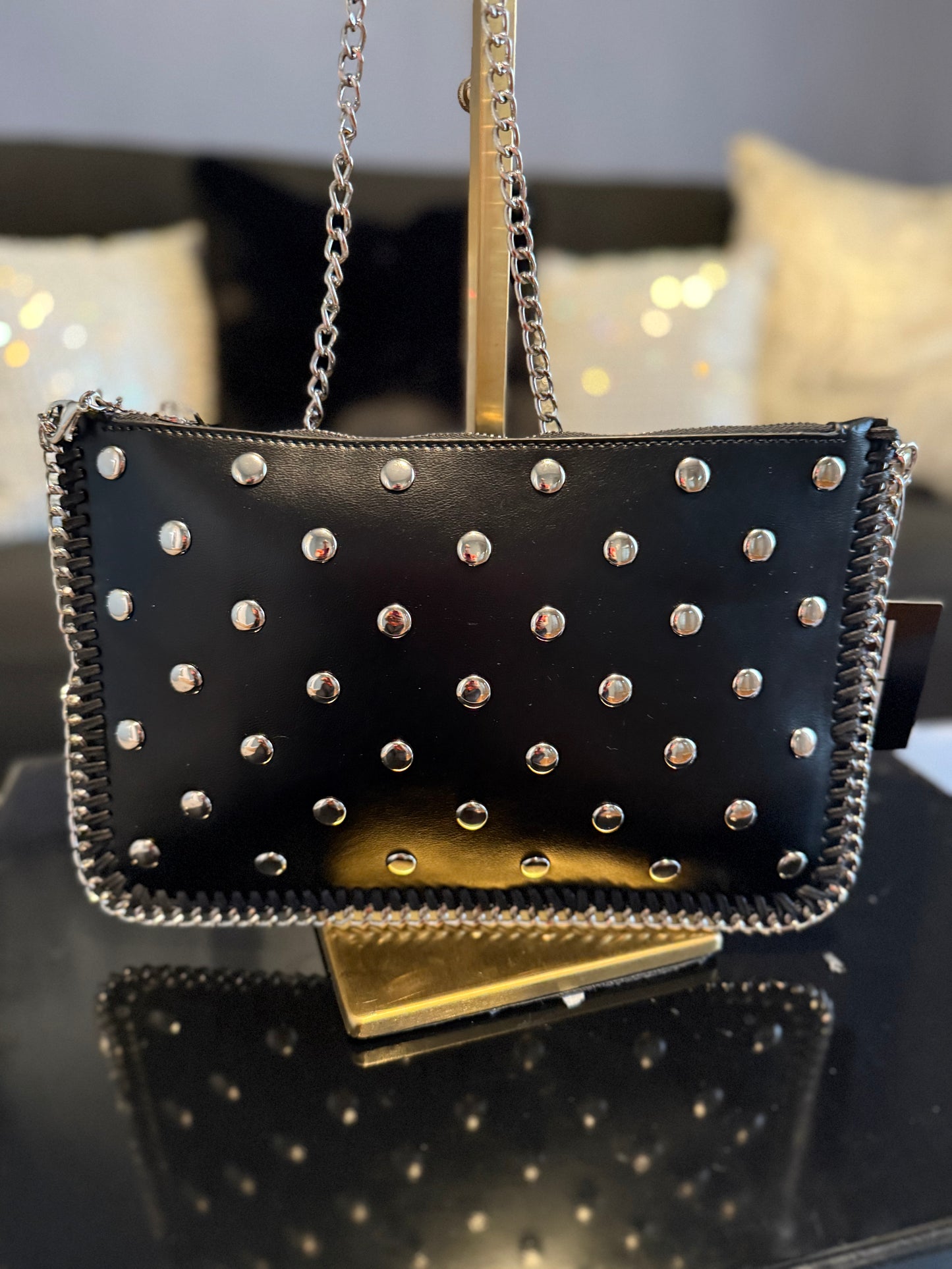 Black Chic Crossbody with silver studs and chain strap