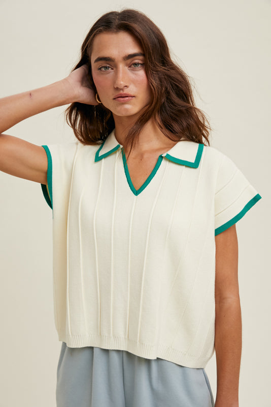 Cream - Green Sweater