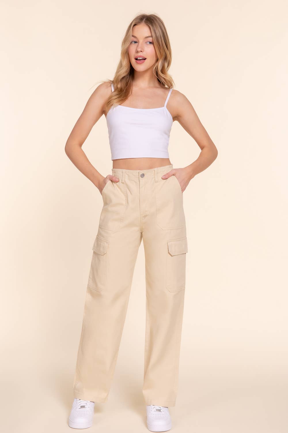 Taupe Denim Cargo Long Pants