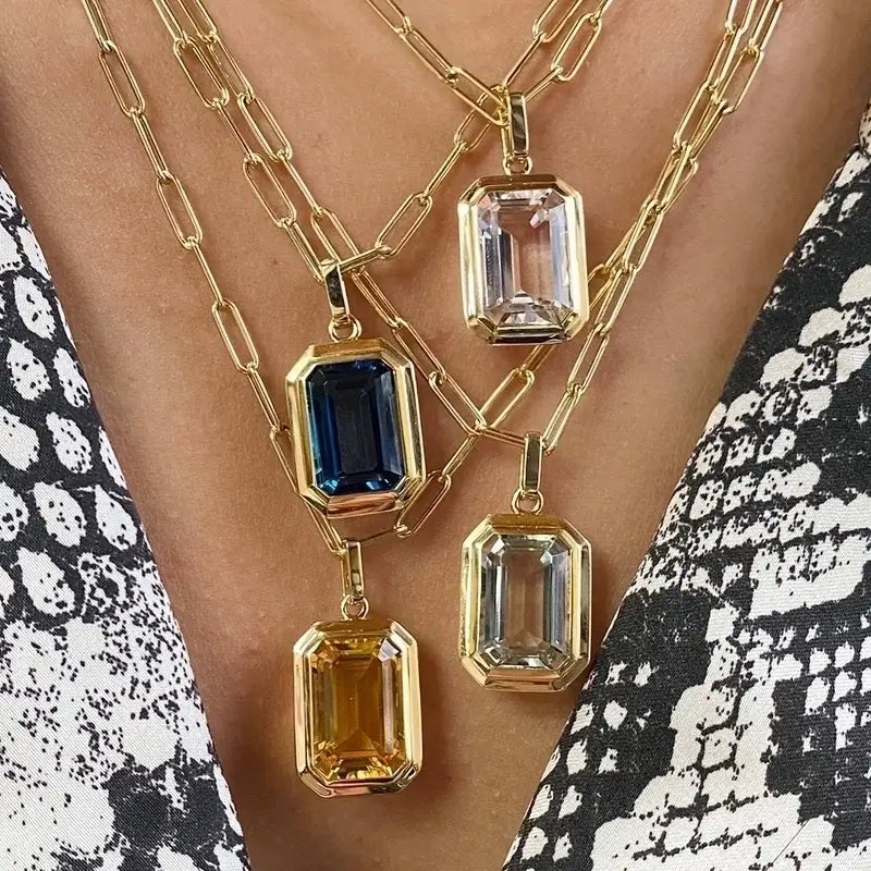 Vintage Style Stainless Steel Zircon Pendant Necklace: Purple