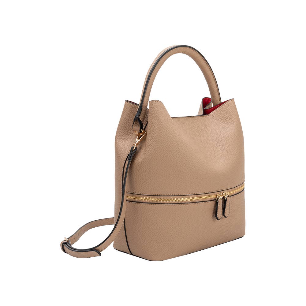 Karianna Tan Three-piece Vegan Bag with Red Leather Lining