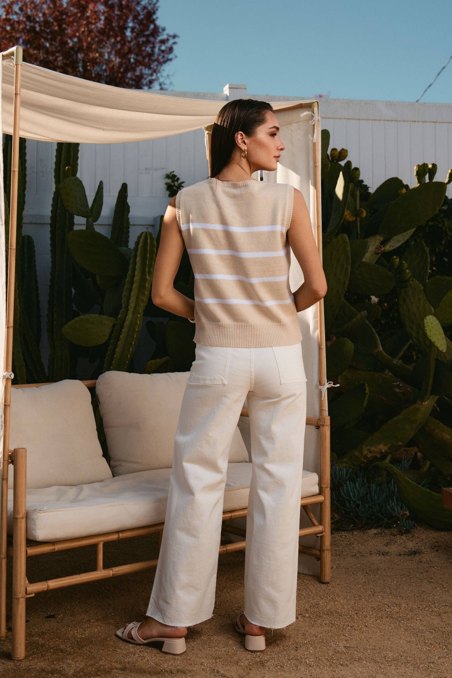 AT3186 Striped anchor sweater tank top: NATURAL