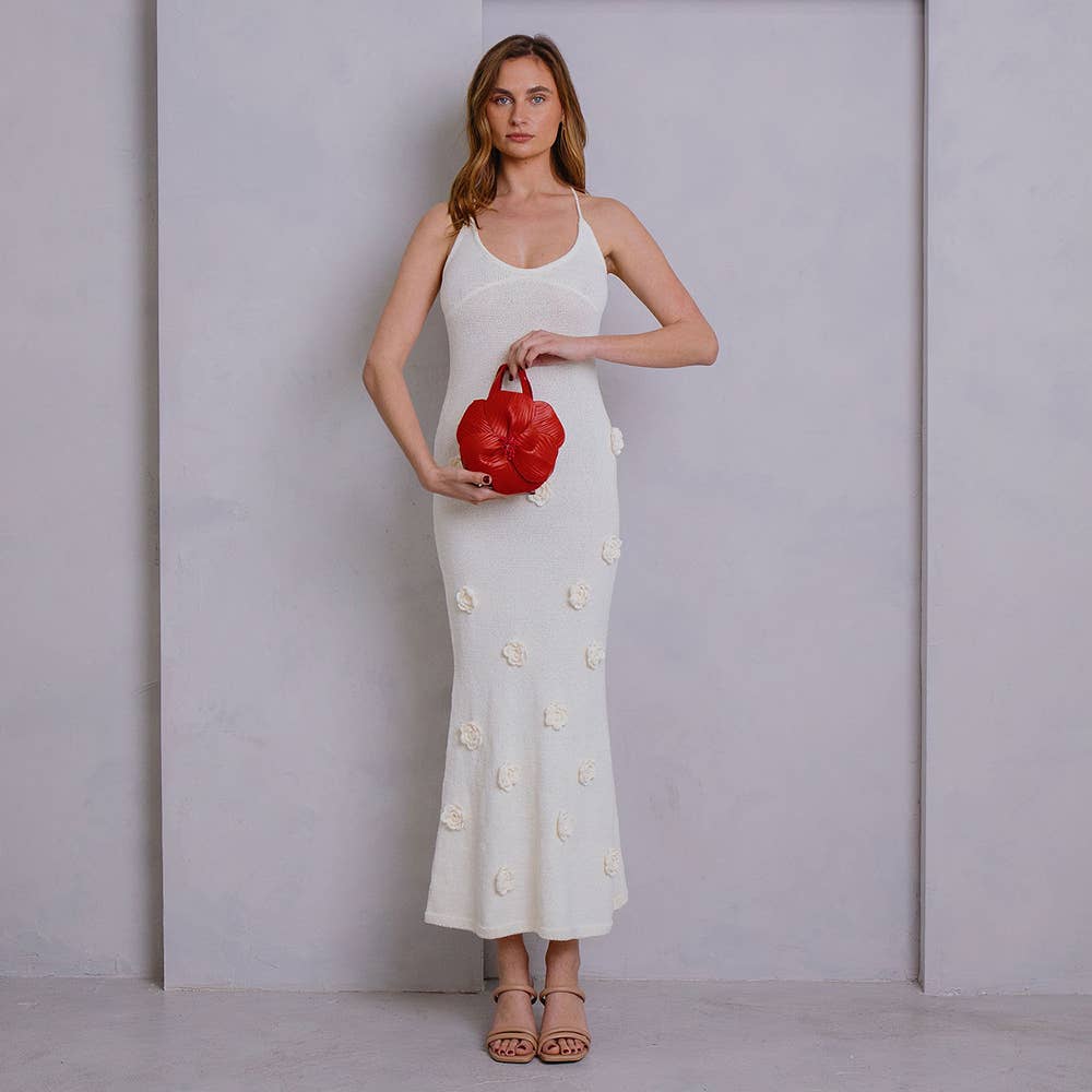 Monroe Red Flower Vegan Leather Top Handle Bag