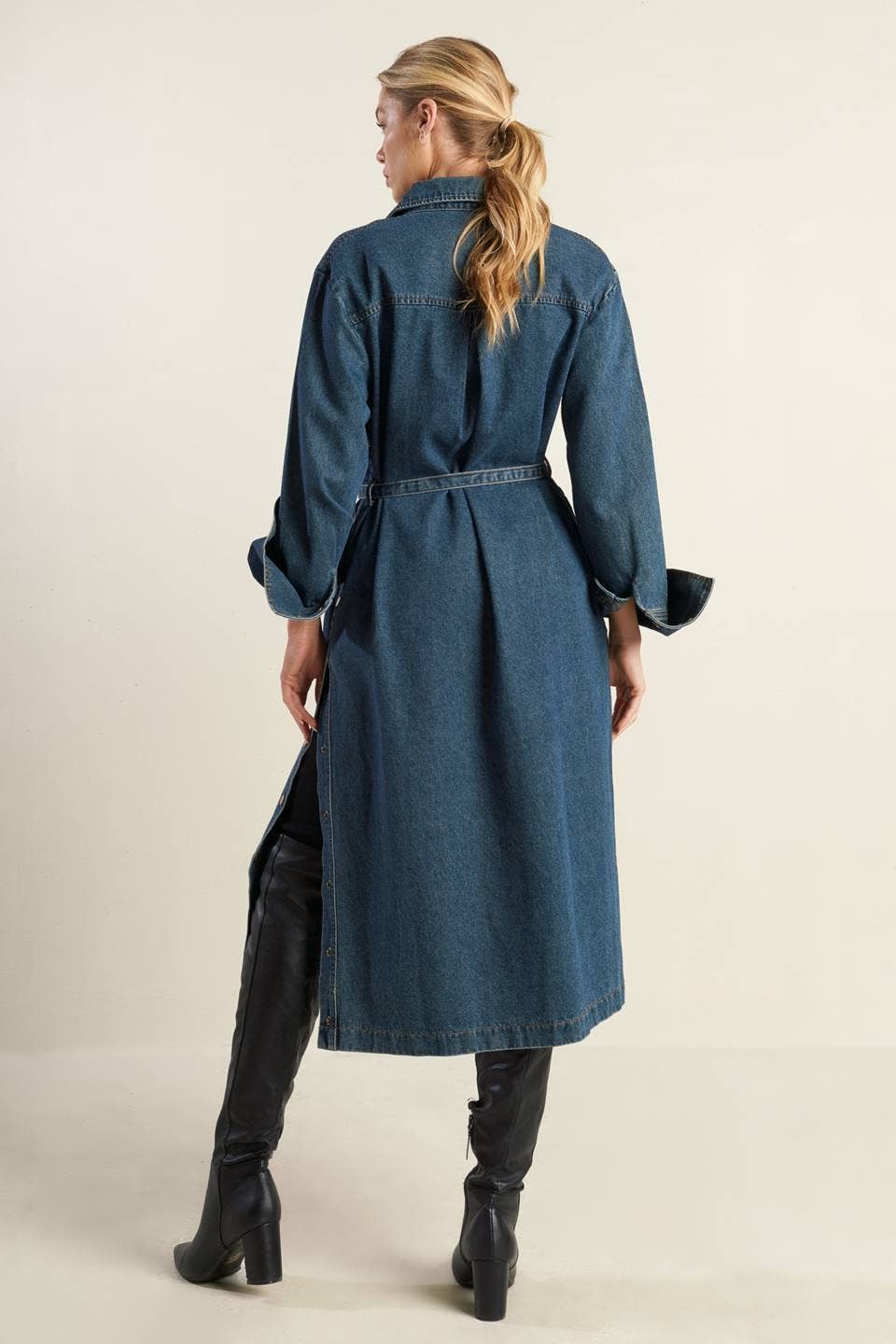 A denim midi coat dress INDIGO