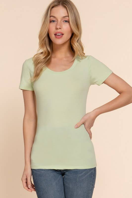 Coral Short Sleeve Scoop Neck Cotton Jersey Top