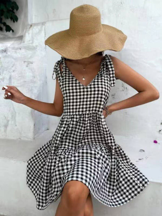 Gingham Ruffle Black and White Dress