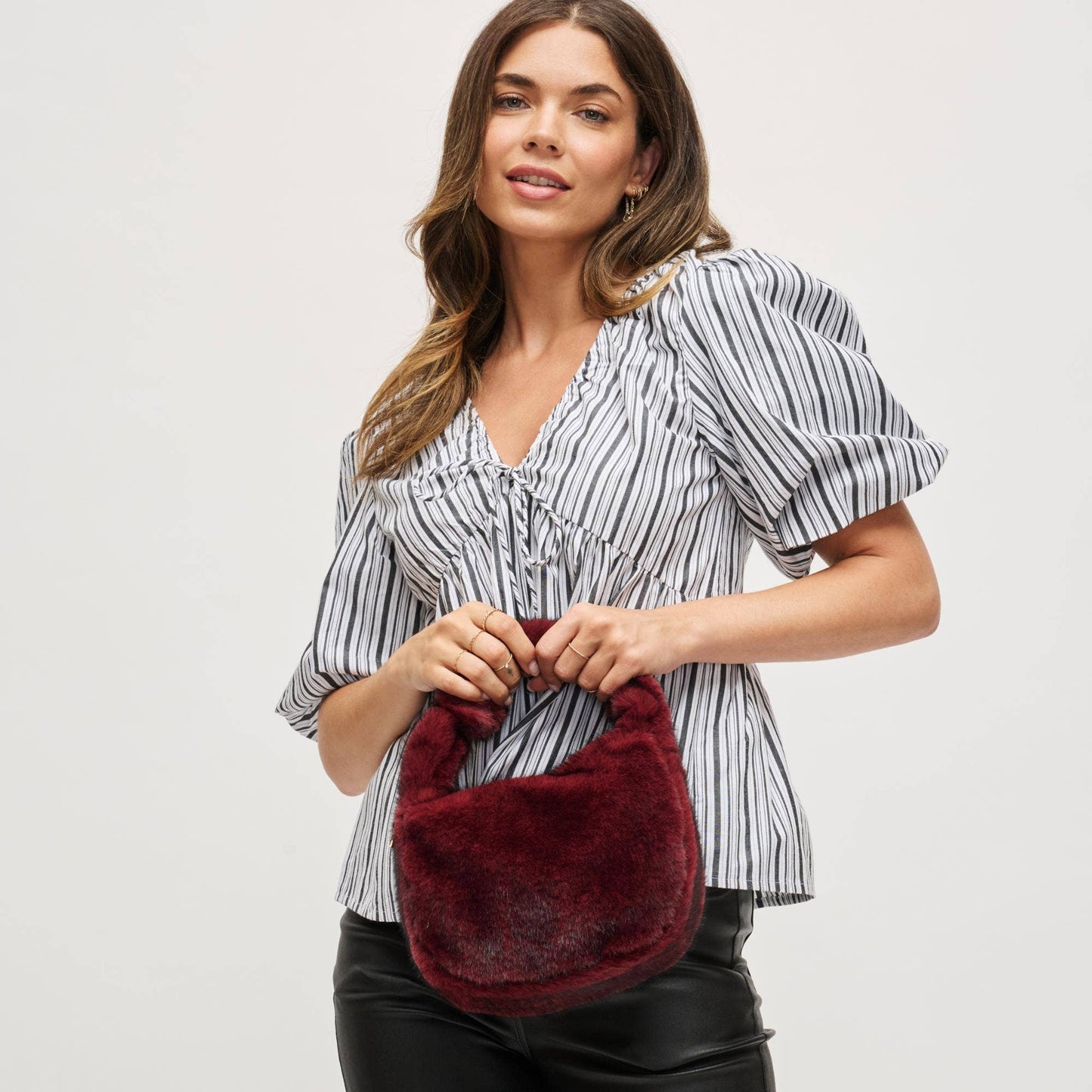 Faux Fur Crossbody: Burgundy