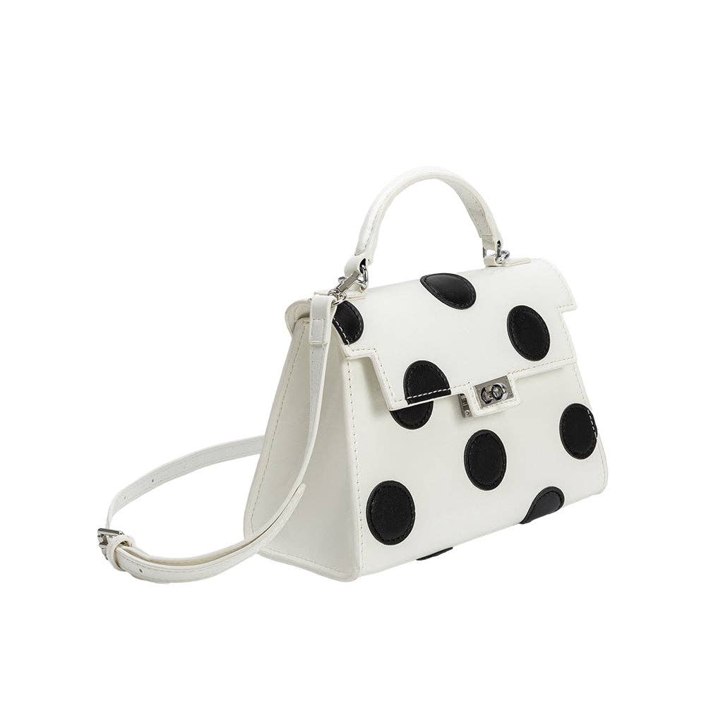 Black White Vegan Polka Dot Top Handle Bag