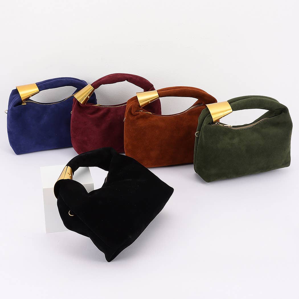 Olive Suede Hobo Bag with Gold Accents