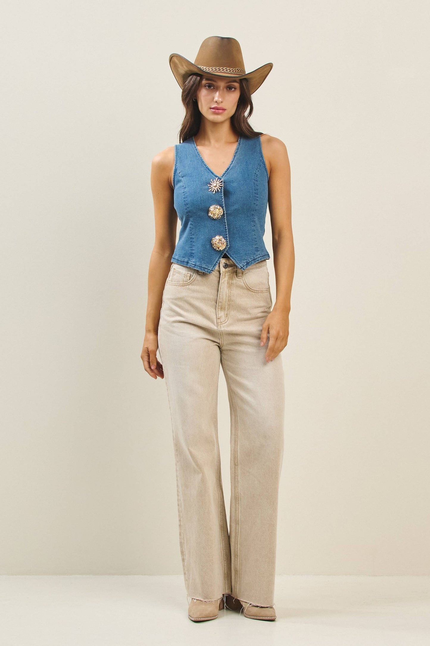 Jewel button denim vest