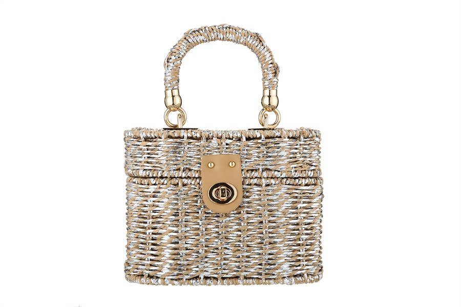 Ladies Elegant Woven Straw Bag: Gold