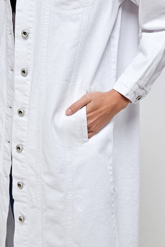 Long Trench Coat Denim Jean Jacket (OPEN PACK): Dark Blue / L