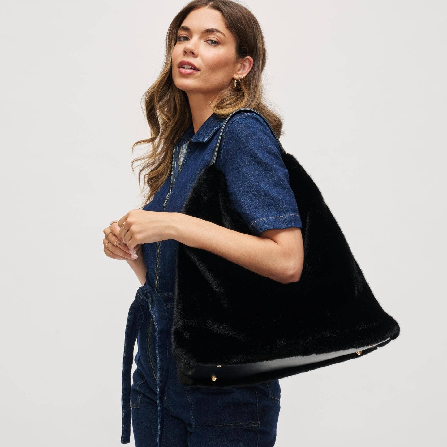 Chandler Large Hobo Faux Fur Hobo Bag: Black