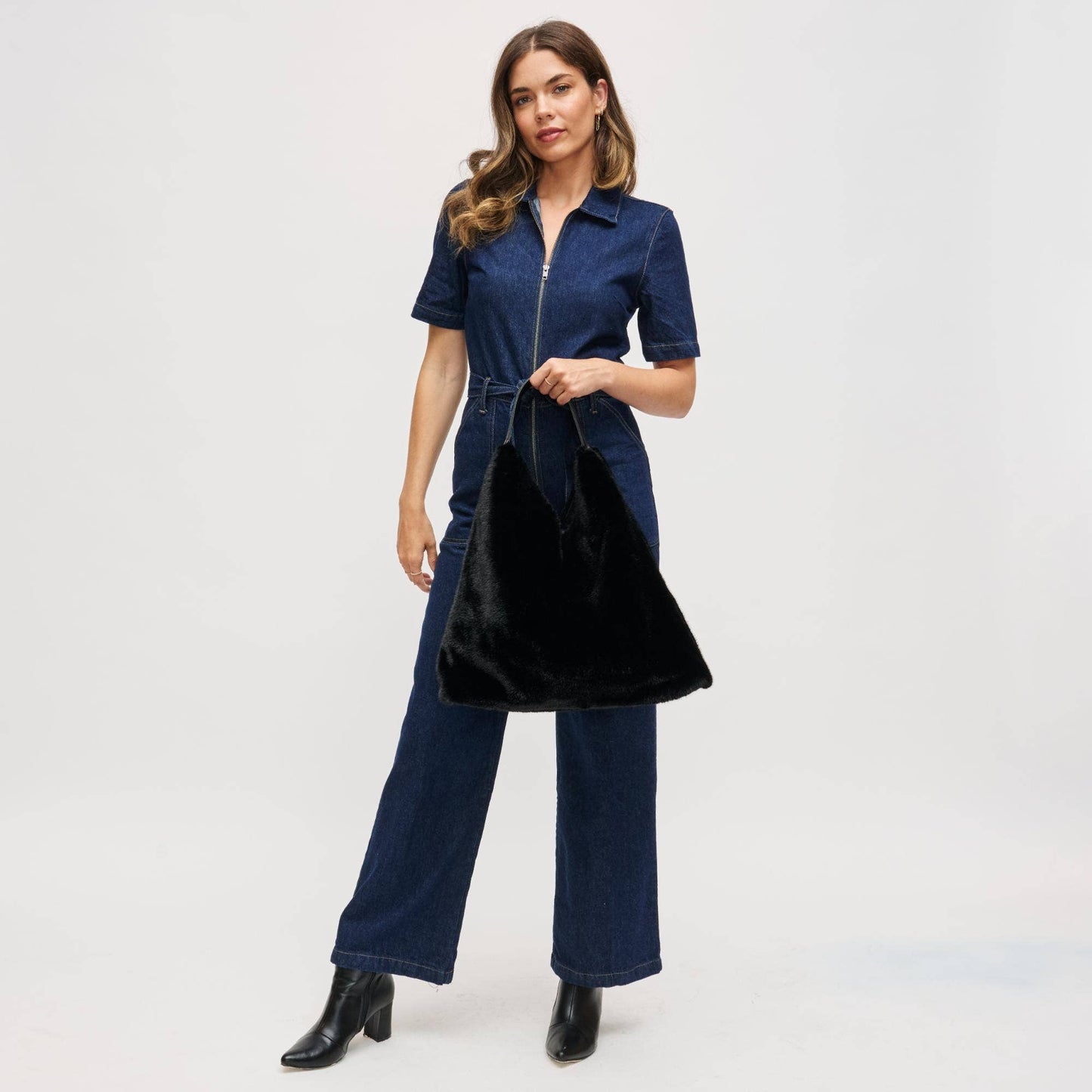 Chandler Large Hobo Faux Fur Hobo Bag: Black