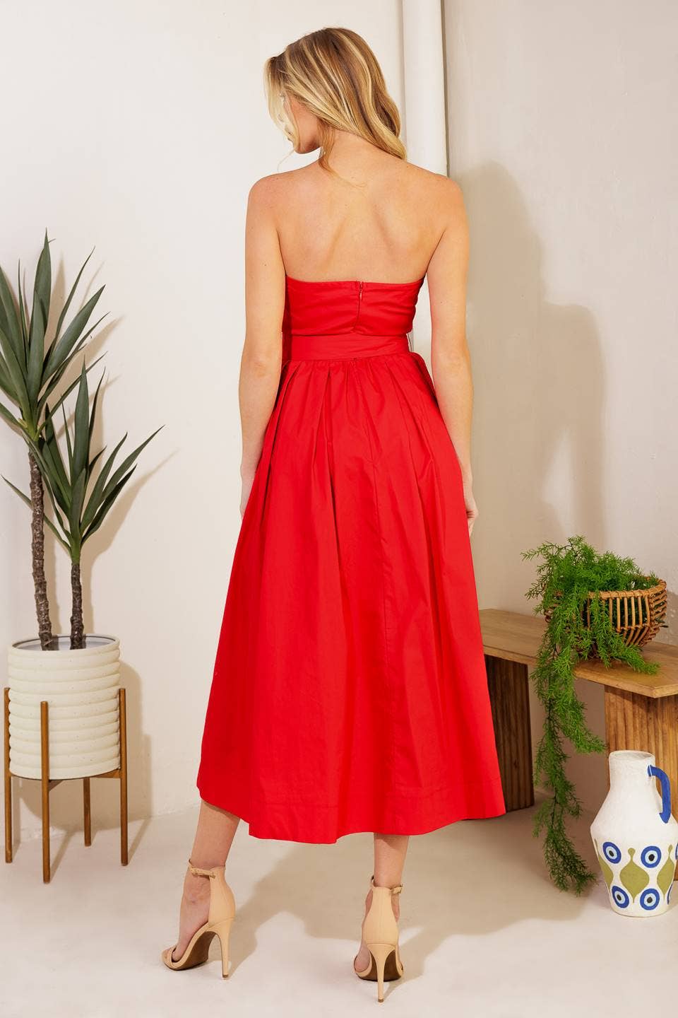 Red Strapless Dress with Belt
