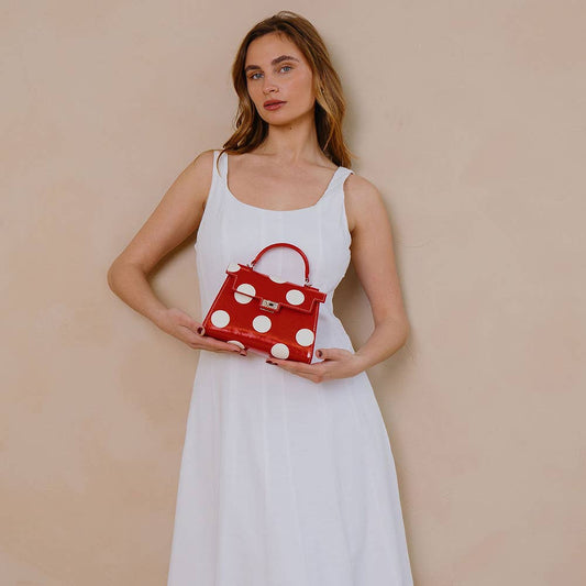 Red & White Vegan Polka Dot Top Handle Bag