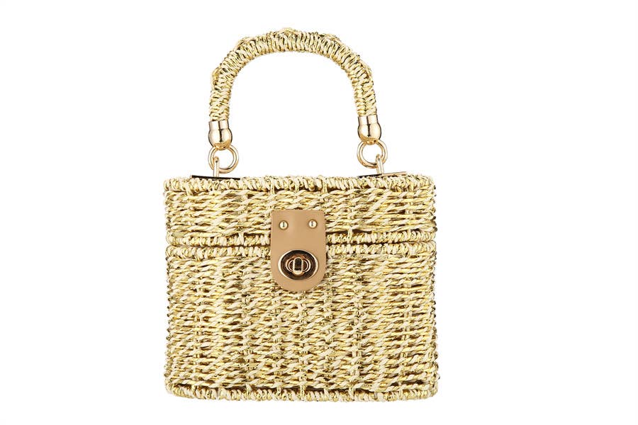 Ladies Elegant Woven Straw Bag: Gold