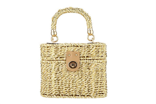 Ladies Elegant Woven Straw Bag: Gold