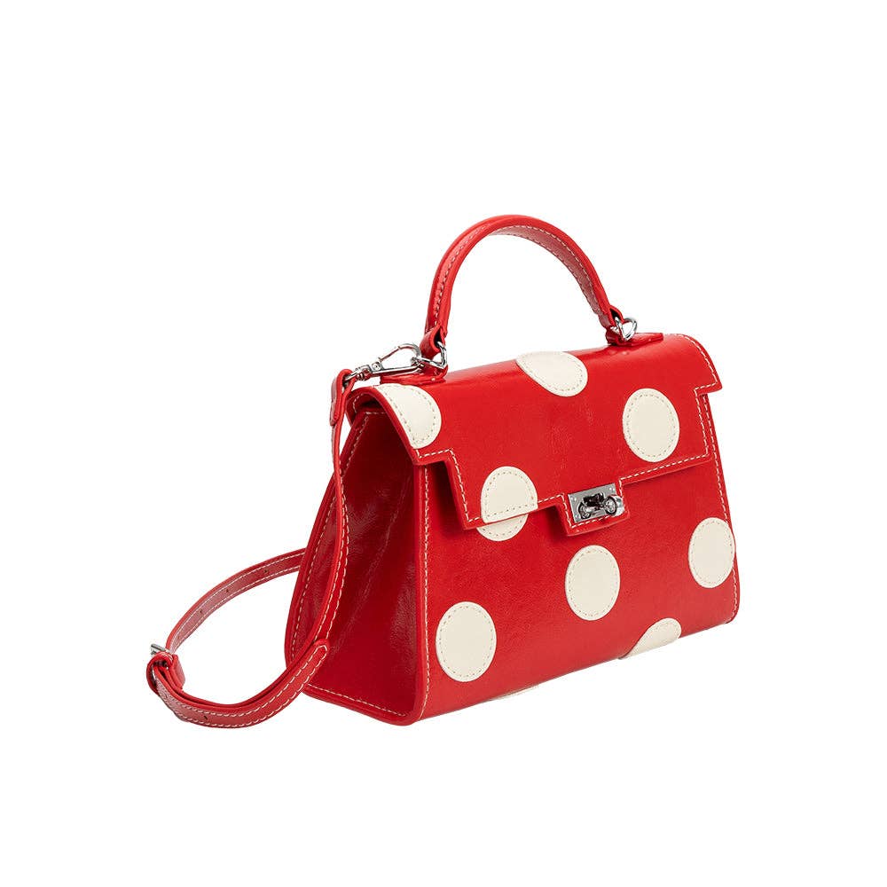 Red & White Vegan Polka Dot Top Handle Bag