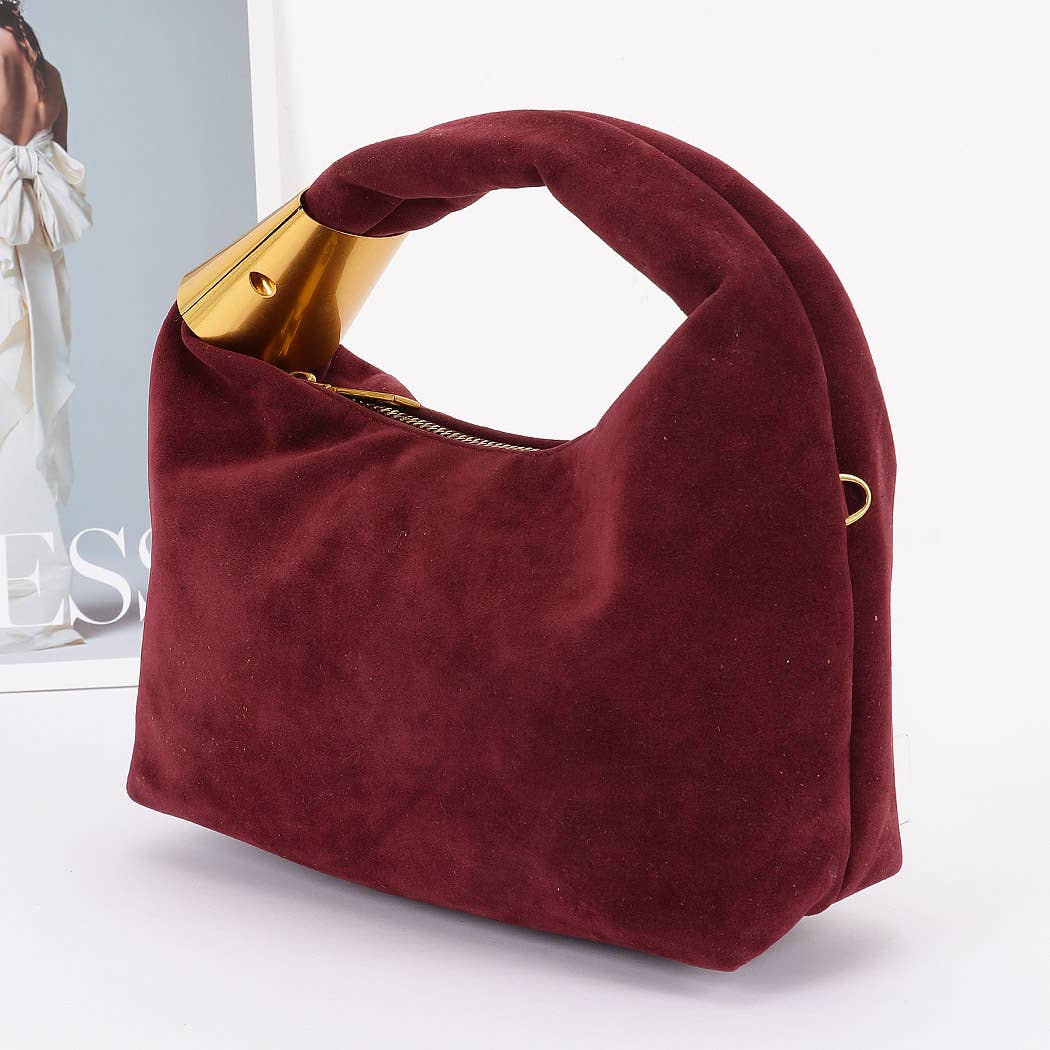 Olive Suede Hobo Bag with Gold Accents