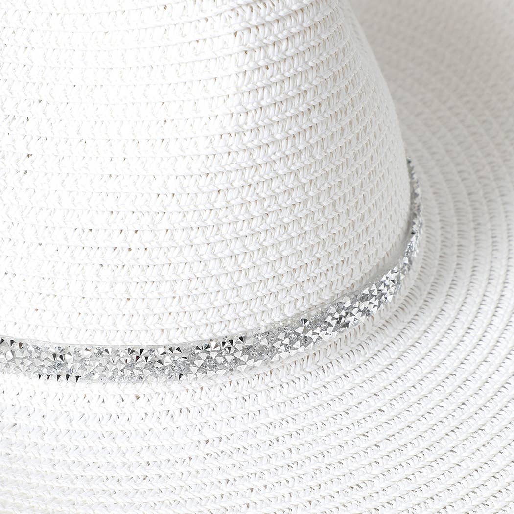 Rhinestone Band Straw Panama Cowboy Hat: Black / ONE SIZE