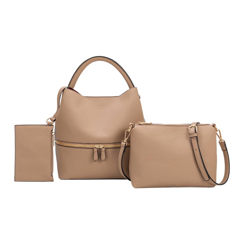 Karianna Tan Three-piece Vegan Bag with Red Leather Lining