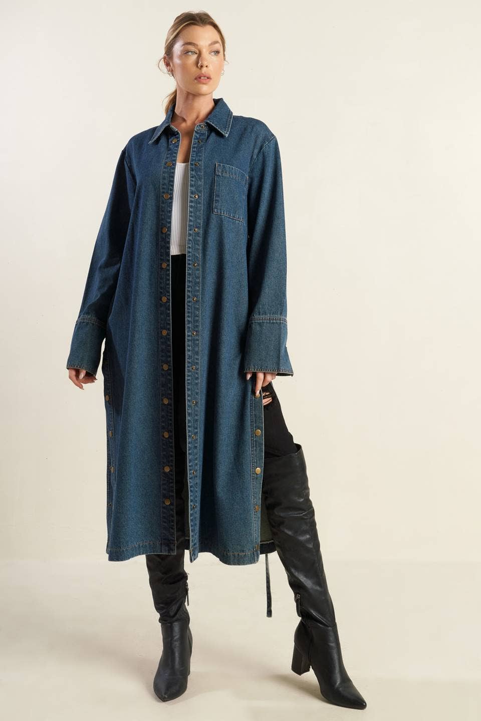 A denim midi coat dress INDIGO