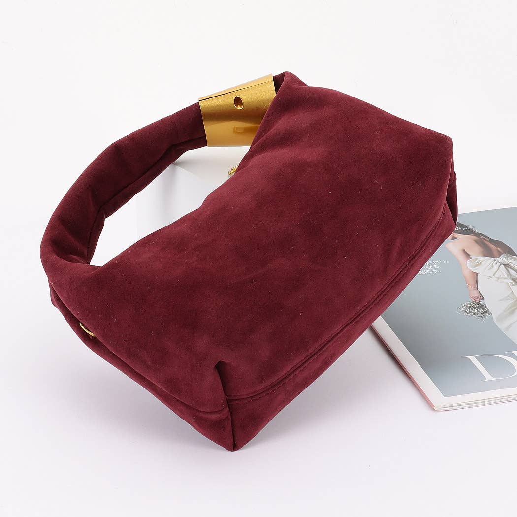 Olive Suede Hobo Bag with Gold Accents