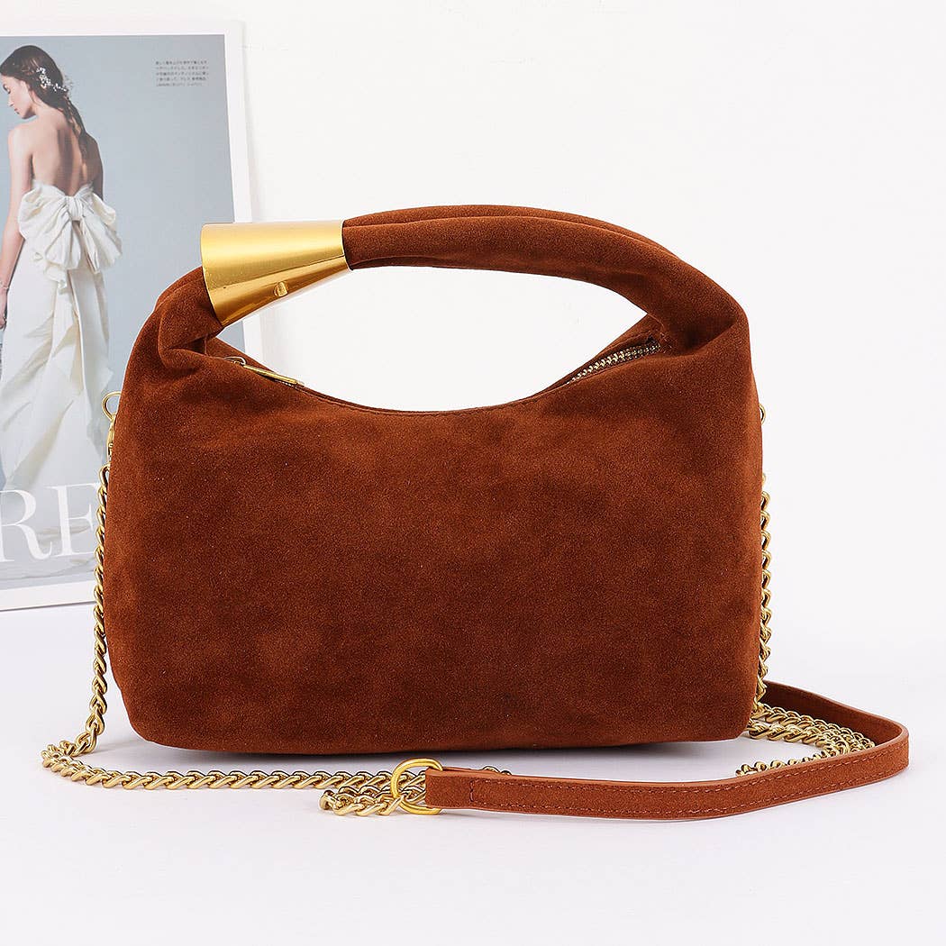 Olive Suede Hobo Bag with Gold Accents