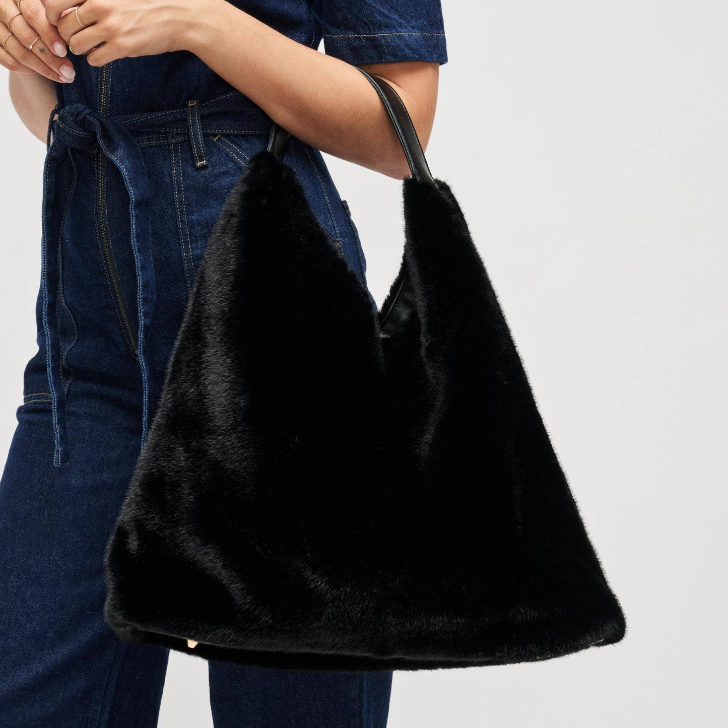Chandler Large Hobo Faux Fur Hobo Bag: Black