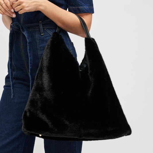 Chandler Large Hobo Faux Fur Hobo Bag: Black