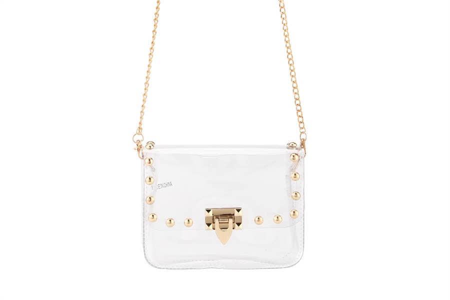 Ladies Clear See Thru Crossbody  Handbag: Gold