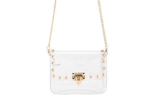 Ladies Clear See Thru Crossbody  Handbag: Gold