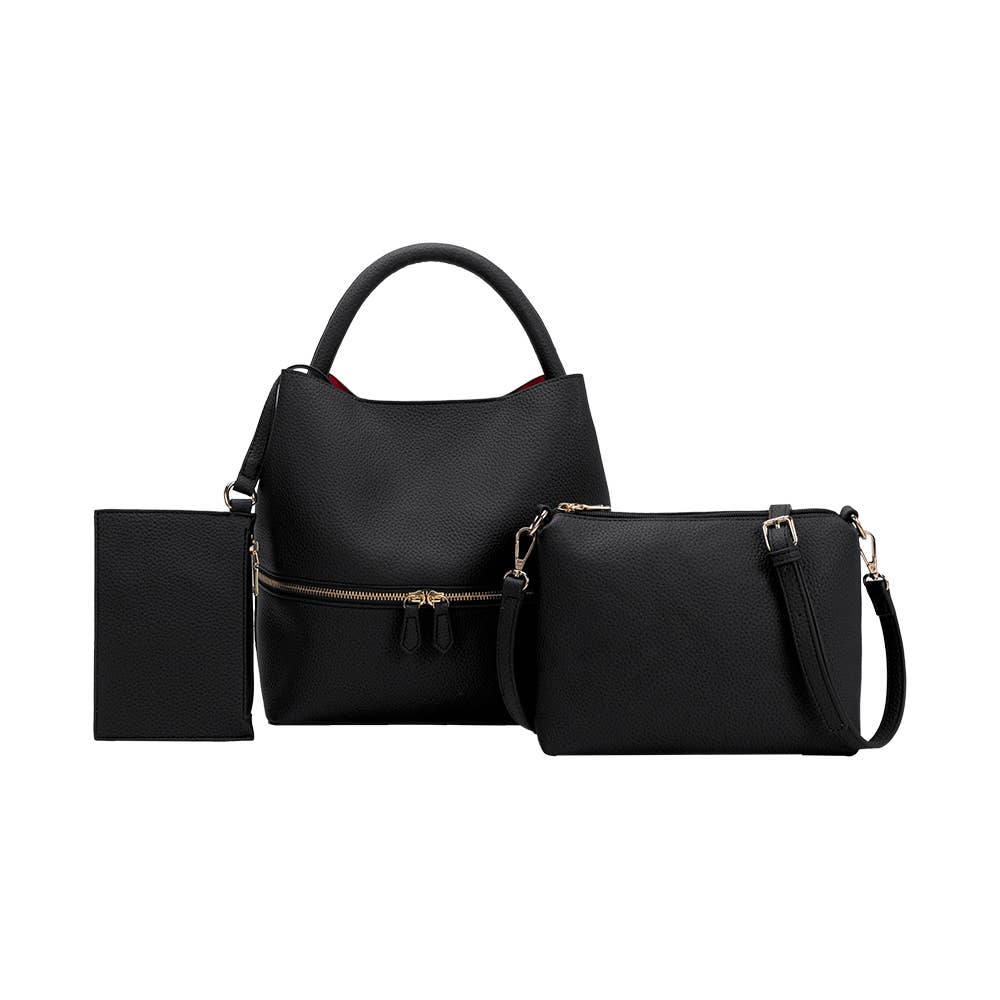Karianna Black Three-piece Vegan Bag with Red leather lining