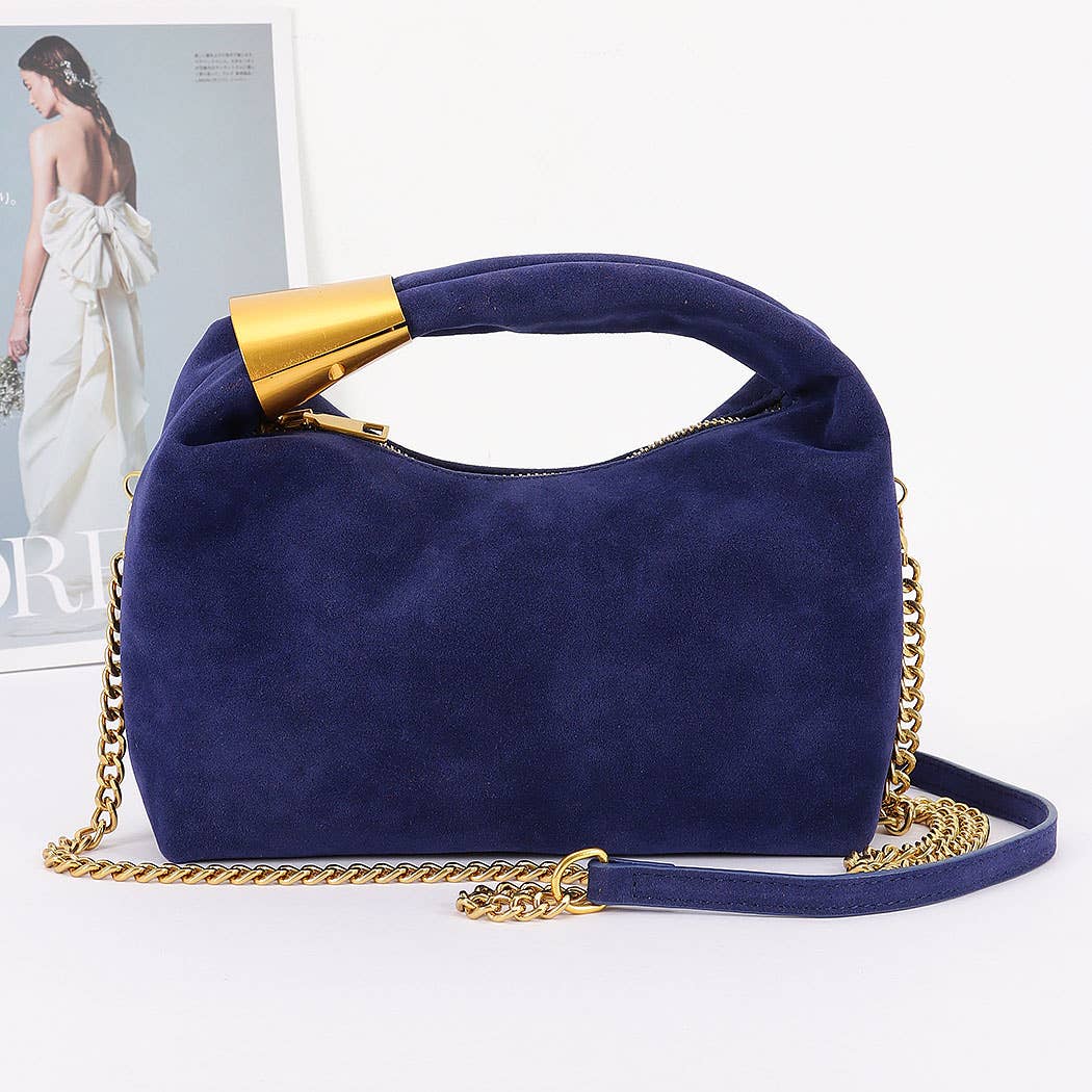 Olive Suede Hobo Bag with Gold Accents
