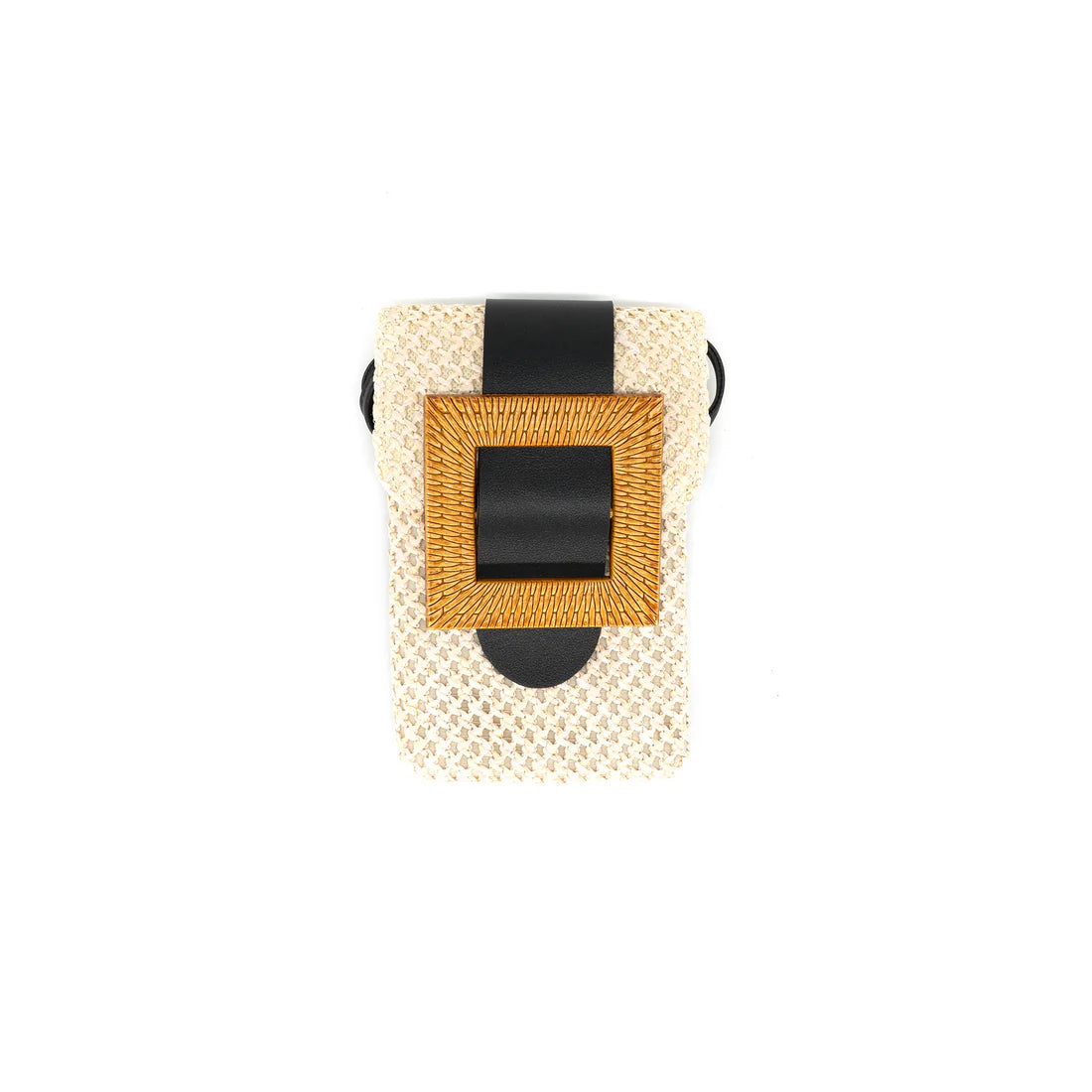 Cream and Black Woven Cellphone Crossbody Bag