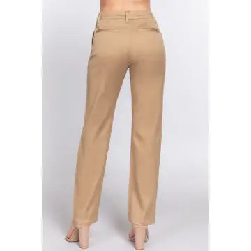 TAN STRAIGHT FIT LONG KHAKI PANTS