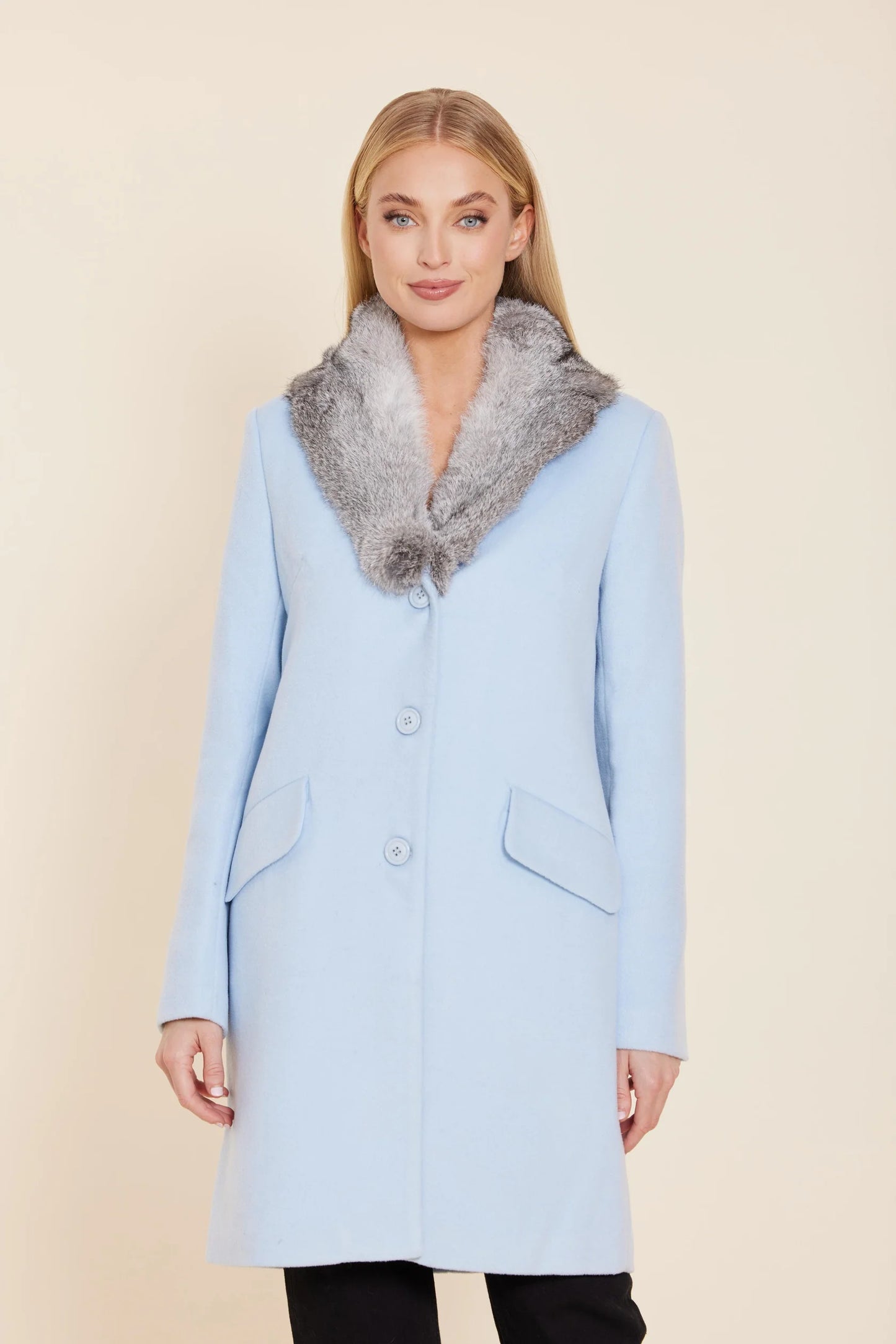 Blue Fur Collar Coat