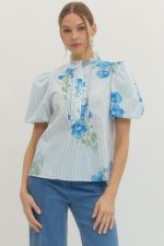 Blue Floral Print Top