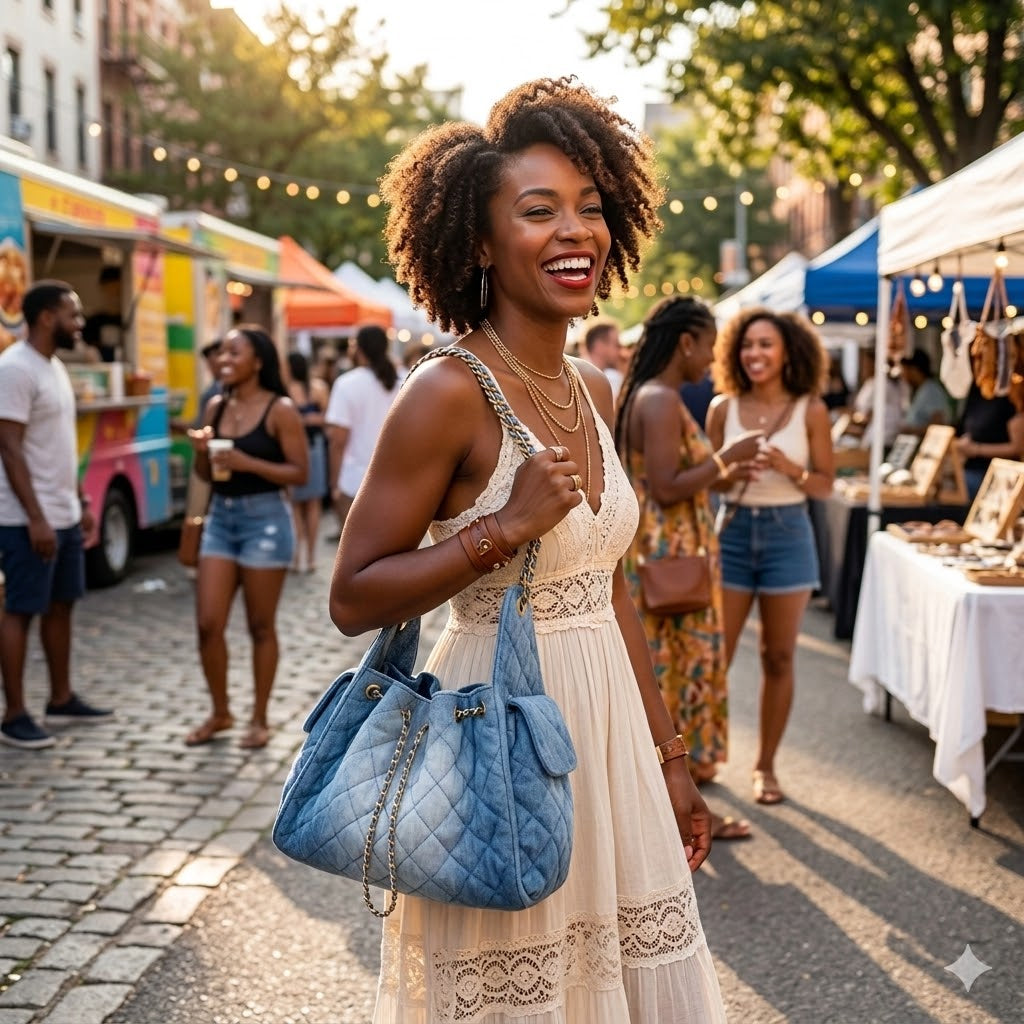 Denim Draw String Bag
