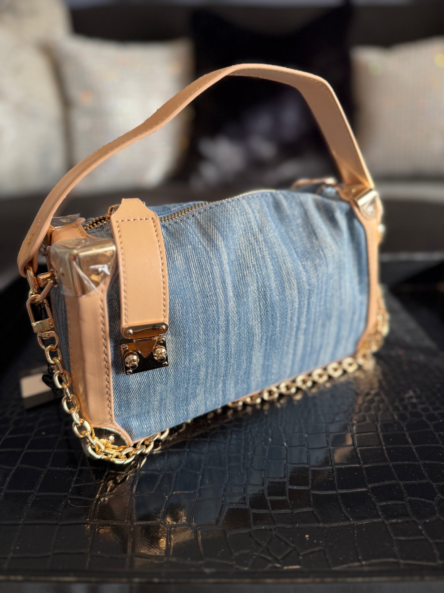 Denim Crossbody Bag with chain strap