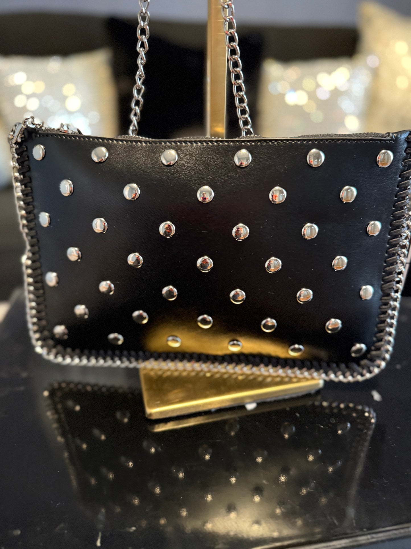 Black Chic Crossbody with silver studs and chain strap