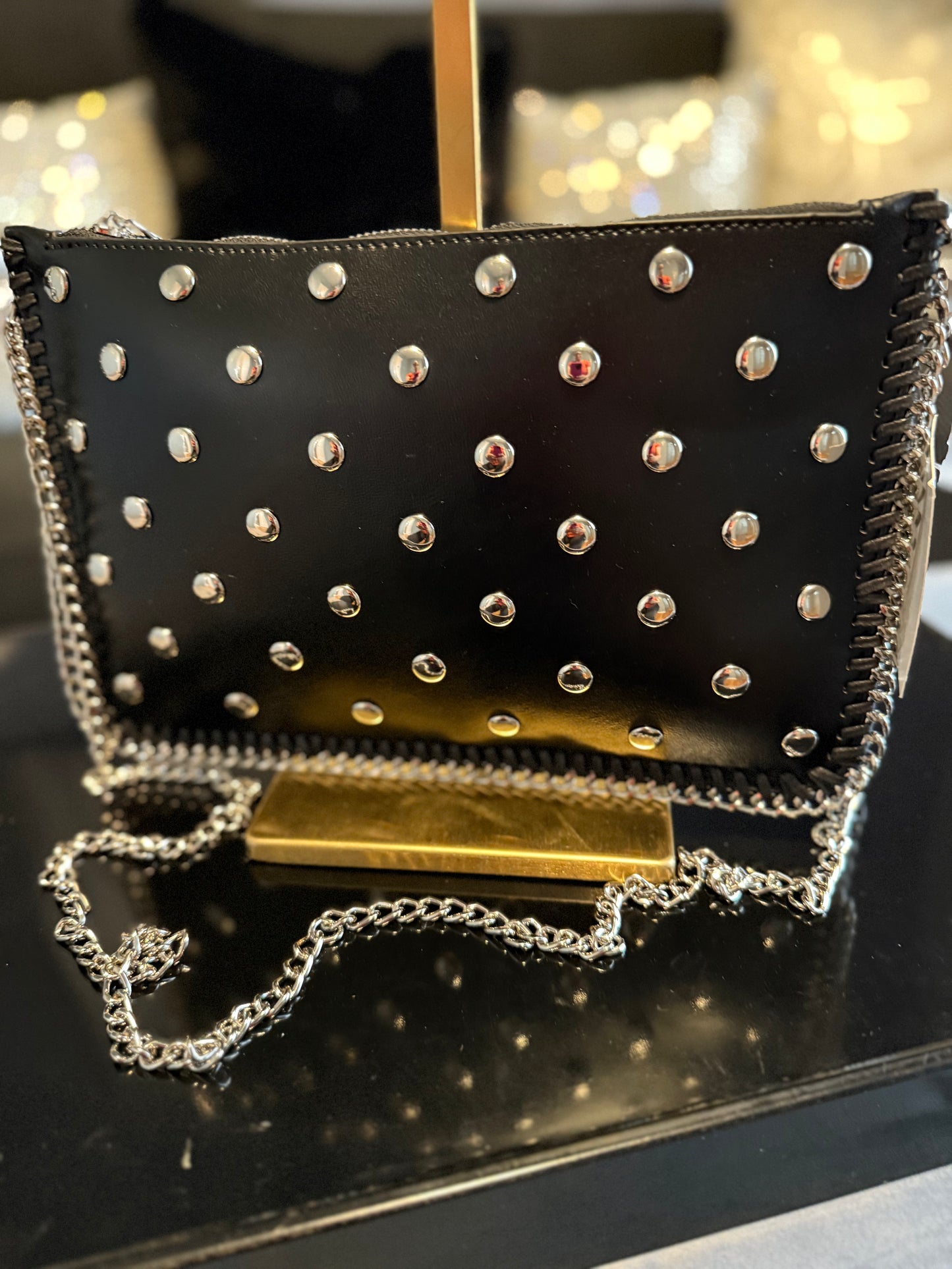 Black Chic Crossbody with silver studs and chain strap