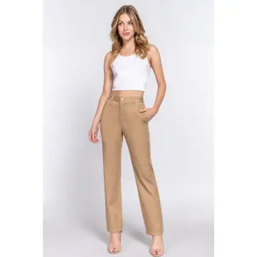 TAN STRAIGHT FIT LONG KHAKI PANTS
